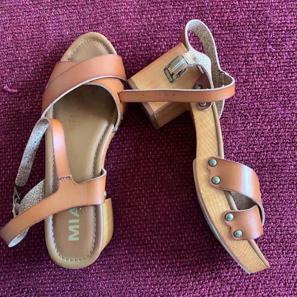Cute brown wooden clog sandals